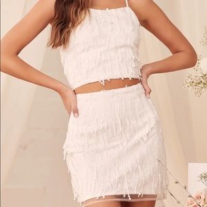 Lulus Dancing in a Dream White Fringe Lace-Up Two-Piece Mini Dress NWT